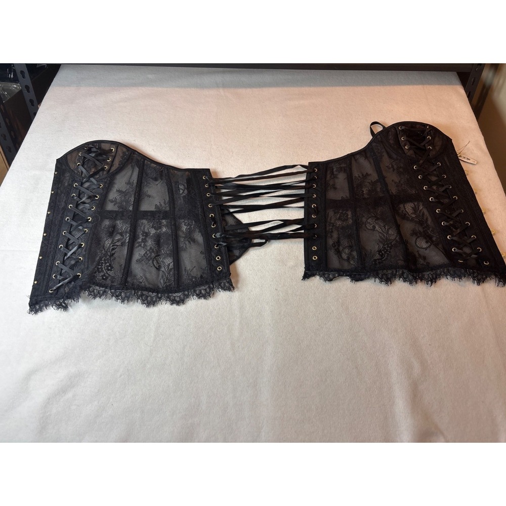 Adore Me Black Lace Corset Top Sheer Floral Mesh Lace Up L Large